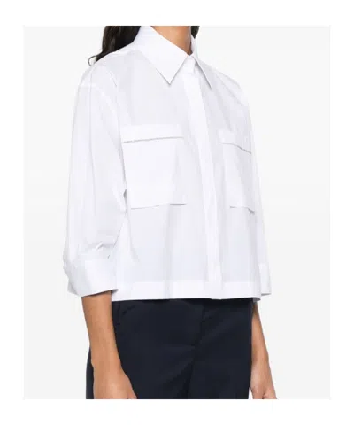 Peserico Cropped White Poplin Shirt With Hidden Buttoning