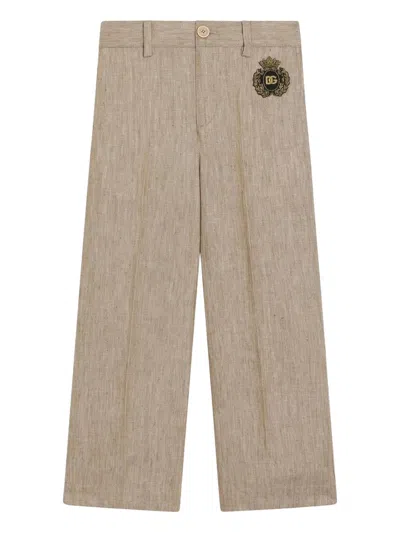 Dolce & Gabbana Logo-appliqué Chinos In Brown