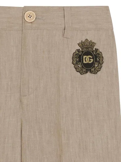 Dolce & Gabbana Logo-appliqué Chinos In Brown