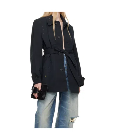 Mm6 Maison Margiela Black Cotton Gabardine Sportsjacket Trench Coat