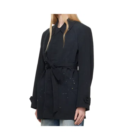 Mm6 Maison Margiela Black Cotton Gabardine Sportsjacket Trench Coat