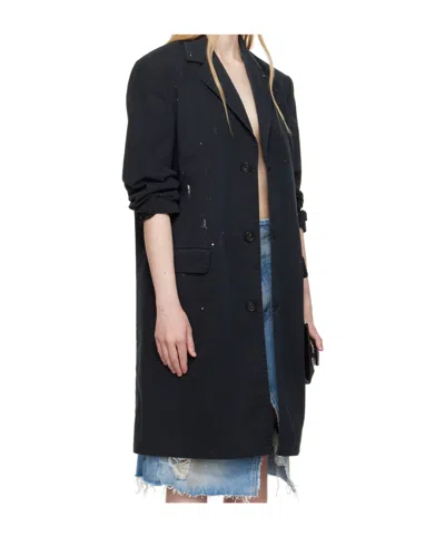 Mm6 Maison Margiela Black Cotton Gabardine Trench Coat In Black