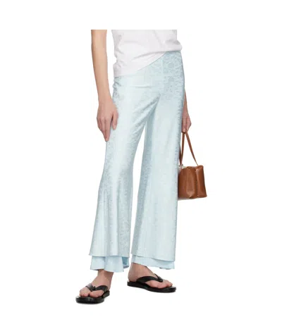 Jil Sander Blue Fluid Viscose Flower Jacquard Trousers In Gray