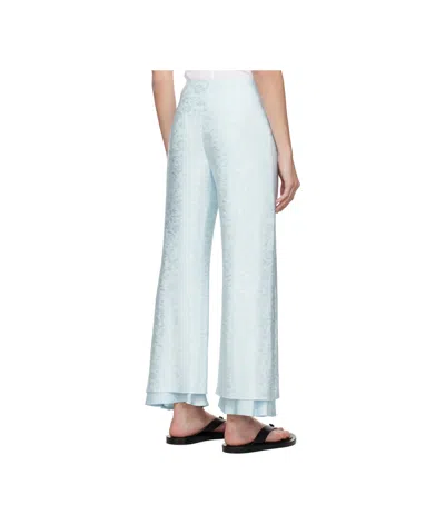 Jil Sander Blue Fluid Viscose Flower Jacquard Trousers In Gray
