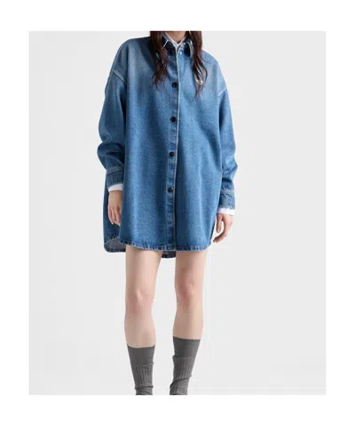 Prada Denim Oversized Shirt In Blue