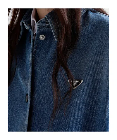 Prada Denim Oversized Shirt In Blue