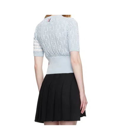 Thom Browne Womens Light Blue Pointelle Cable-knit Cotton T-shirt In Blue