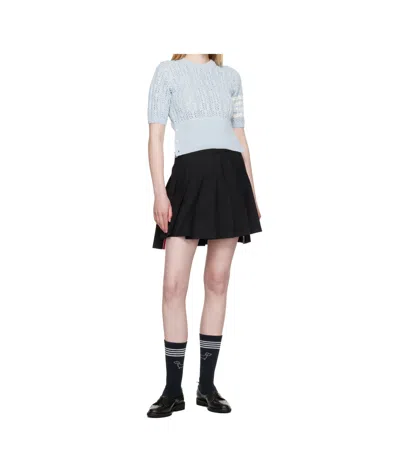Thom Browne Womens Light Blue Pointelle Cable-knit Cotton T-shirt In Blue