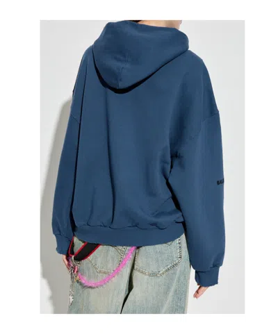 Balenciaga Cotton Sweatshirt With Front Pockets And Hood In Blue