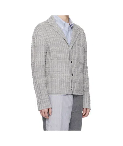 Thom Browne Gray Tweed Jacquard 4-bar Jacket In Gray