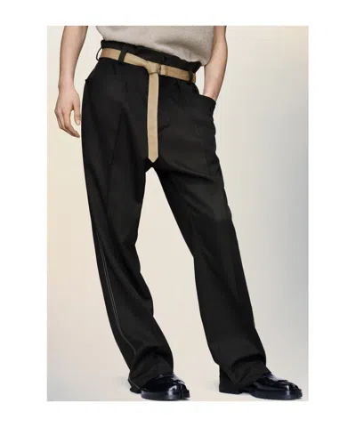Maison Margiela High-waisted Pants With Pleats And Stylish Belt In Black