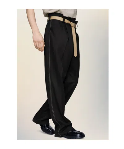 Maison Margiela High-waisted Pants With Pleats And Stylish Belt In Black