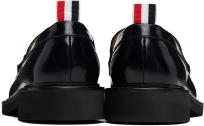 Thom Browne Navy Spazzolato Leather Tassle Loafers In Black