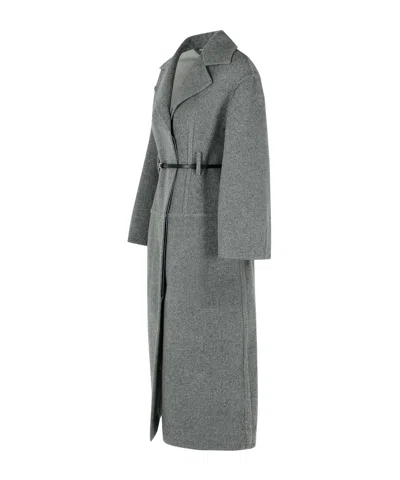 Jil Sander Single-breasted Belted Coat In Gray