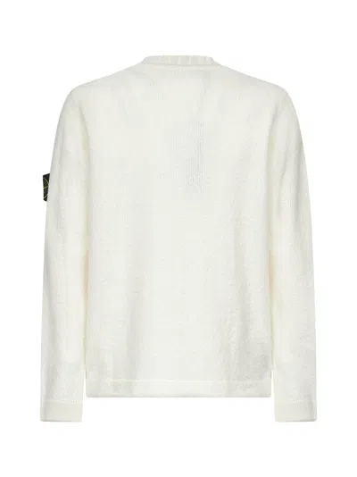 Stone Island Ivory Wool Blend Crewneck Sweater In White