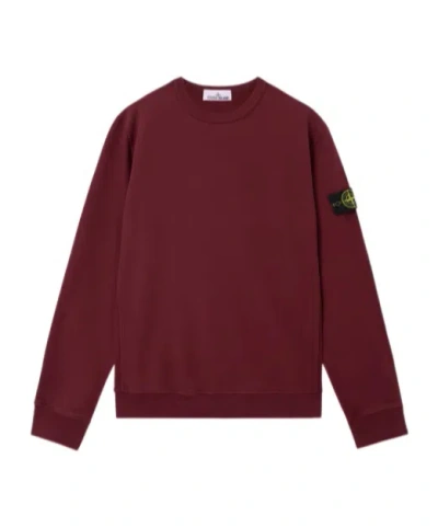 Stone Island Men Burgundy Brushed Organic Cotton Crewneck Sweatshirt In Burgundy