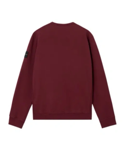 Stone Island Men Burgundy Brushed Organic Cotton Crewneck Sweatshirt In Burgundy