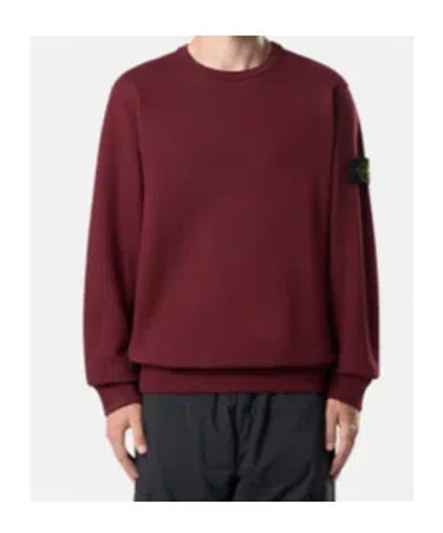 Stone Island Men Burgundy Brushed Organic Cotton Crewneck Sweatshirt In Burgundy