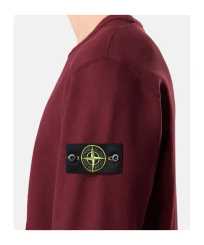 Stone Island Men Burgundy Brushed Organic Cotton Crewneck Sweatshirt In Burgundy