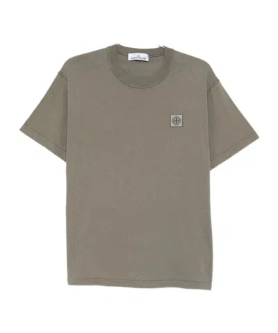 Stone Island Compass-patch Cotton T-shirt In Burgundy