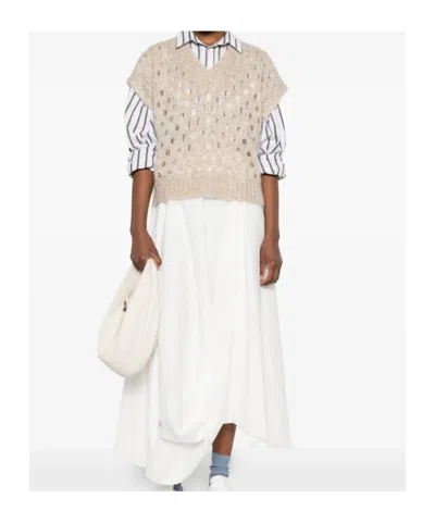 Brunello Cucinelli V-neck Open-knit Vest In Neutral