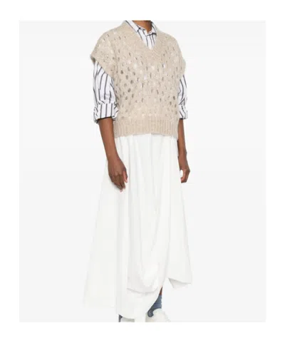 Brunello Cucinelli V-neck Open-knit Vest In Neutral