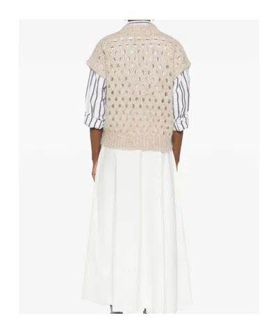 Brunello Cucinelli V-neck Open-knit Vest In Neutral