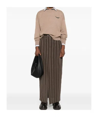 Brunello Cucinelli Crewneck Cashmere Sweater Pocket Detail In Neutral