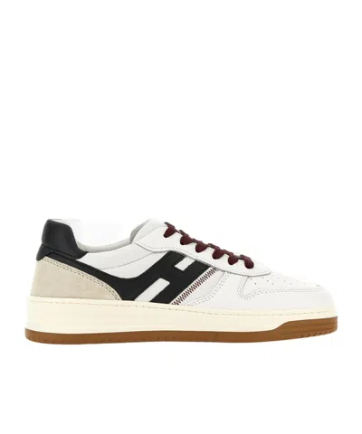 Hogan Leather Sneakers With Contrast Sole And Stitching In Neutral