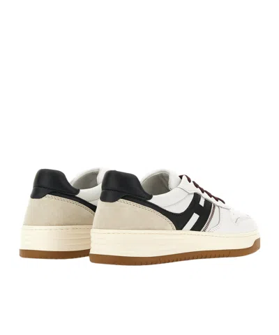 Hogan Leather Sneakers With Contrast Sole And Stitching In Neutral