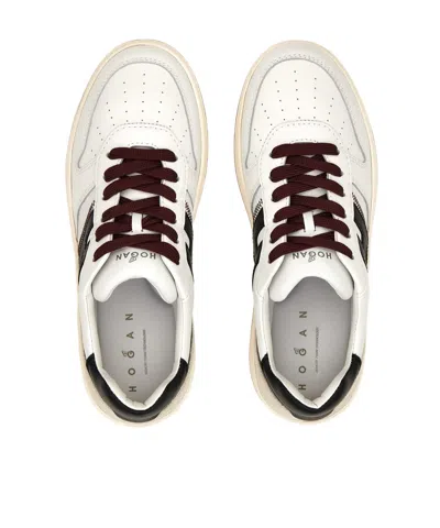 Hogan Leather Sneakers With Contrast Sole And Stitching In Neutral