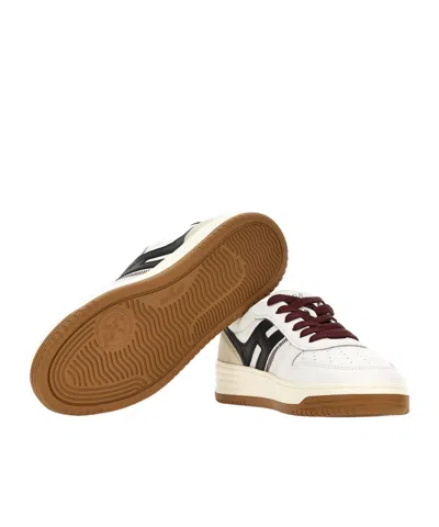 Hogan Leather Sneakers With Contrast Sole And Stitching In Neutral