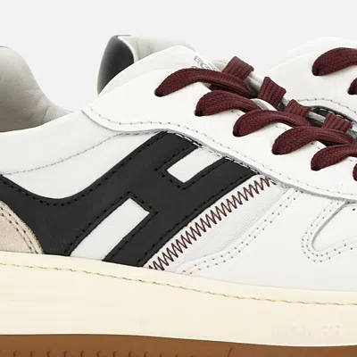 Hogan Leather Sneakers With Contrast Sole And Stitching In Neutral