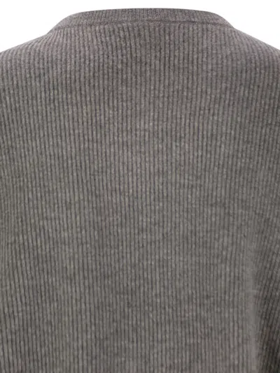 Brunello Cucinelli English Rib Cashmere Sweater With Monile In Gray