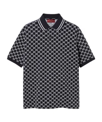Gucci Gg Cotton Jacquard Polo Shirt In Black