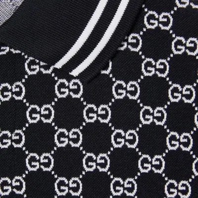 Gucci Gg Cotton Jacquard Polo Shirt In Black