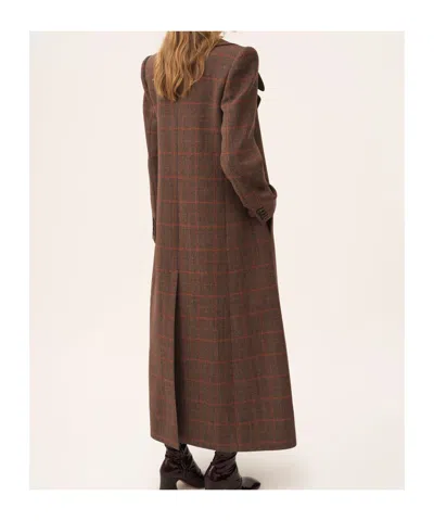 Chloé Checkered Long Length Coat With Prince Of Wales Motif In Brown