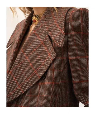 Chloé Checkered Long Length Coat With Prince Of Wales Motif In Brown