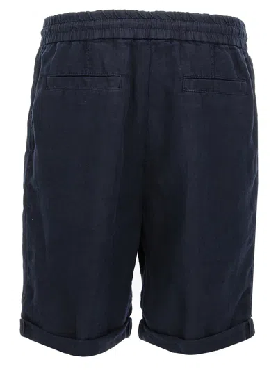 Brunello Cucinelli Black Garment-dyed Linen Bermuda Shorts In Blue
