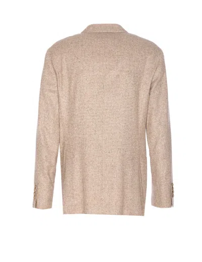 Brunello Cucinelli Beige Wool And Silk Double-breasted Blazer In Brown