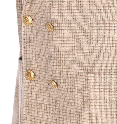 Brunello Cucinelli Beige Wool And Silk Double-breasted Blazer In Brown