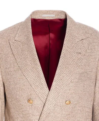 Brunello Cucinelli Beige Wool And Silk Double-breasted Blazer In Brown