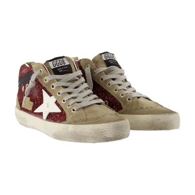 Golden Goose Deluxe Brand Women Mid Star Classic High-top Suede Sneakers With Glitter Inserts In Red