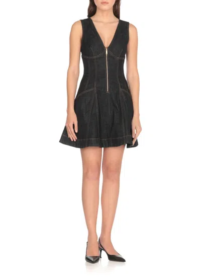 Self-portrait Navy Blue Dress With Bustier Neckline And Zip Detail In Blue
