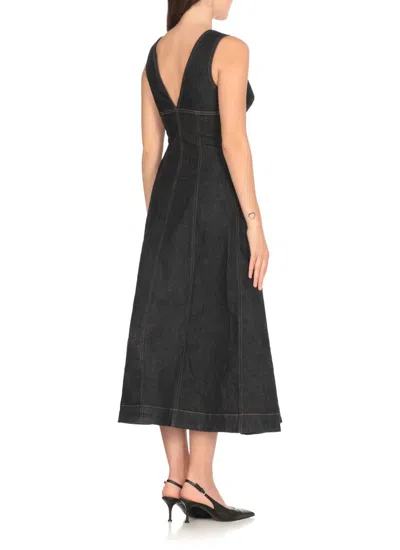 Self-portrait V-neck Denim Midi Dresses In Blue