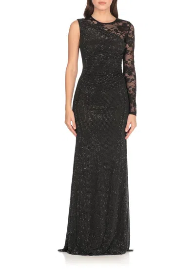 Self-portrait Self Portrait Women Black Rhinestone Mesh And Lace Maxi Dress In Black