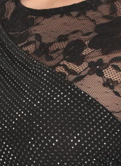 Self-portrait Self Portrait Women Black Rhinestone Mesh And Lace Maxi Dress In Black