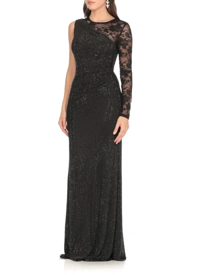 Self-portrait Self Portrait Women Black Rhinestone Mesh And Lace Maxi Dress In Black