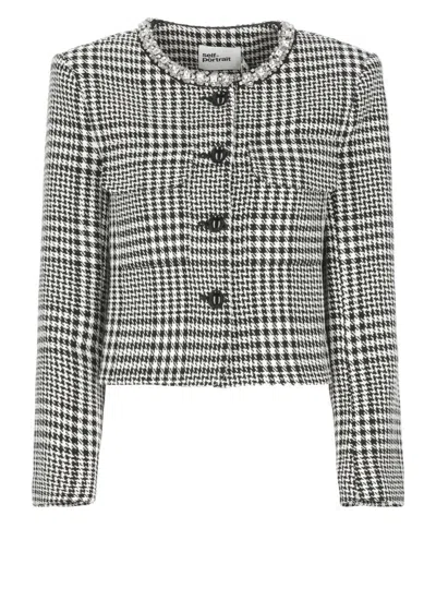 Self-portrait Houndstooth Crystal Trim Jacket