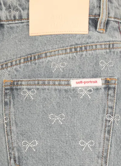 Self-portrait Light Blue Wide-leg Jeans With Crystal Embellishment And Classic Five-pocket Design In Multi
